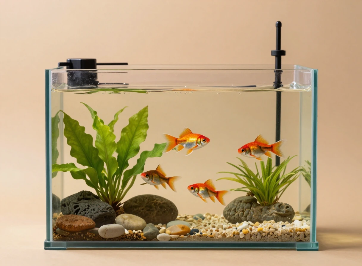 Peces tropicales de agua dulce nadando entre plantas de acuario