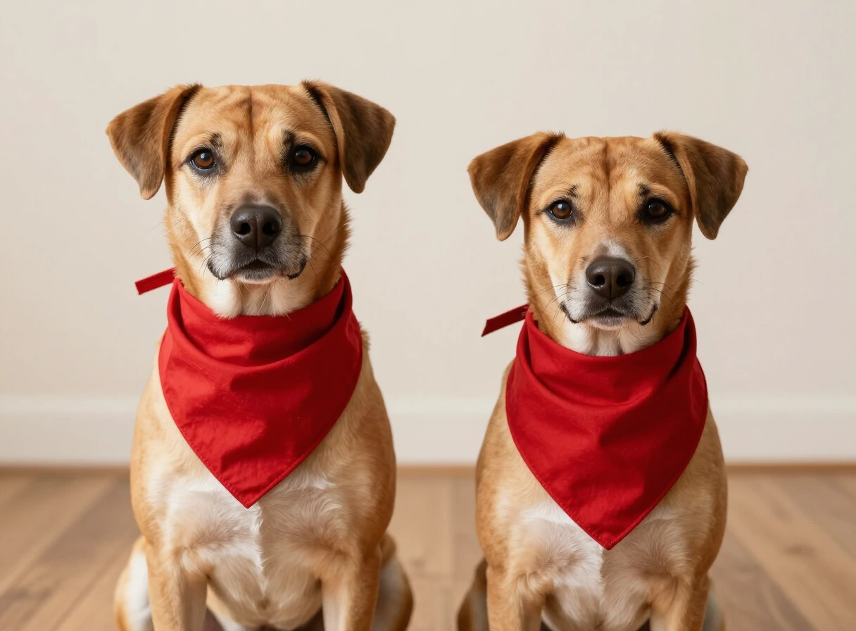 Pecheras y bandanas para perros sobre una superficie de madera