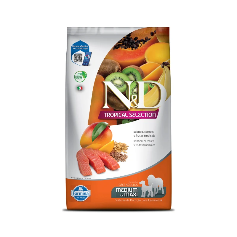 Empaque de N&D Tropical Selection Perros Adultos Medianos y Grandes Salmón