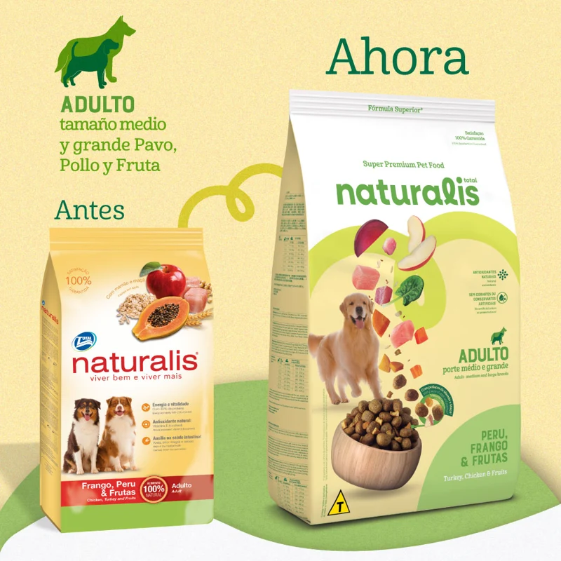 Empaque de Naturalis Adulto Raza Mediana Grande Pollo. Pavo y Frutas